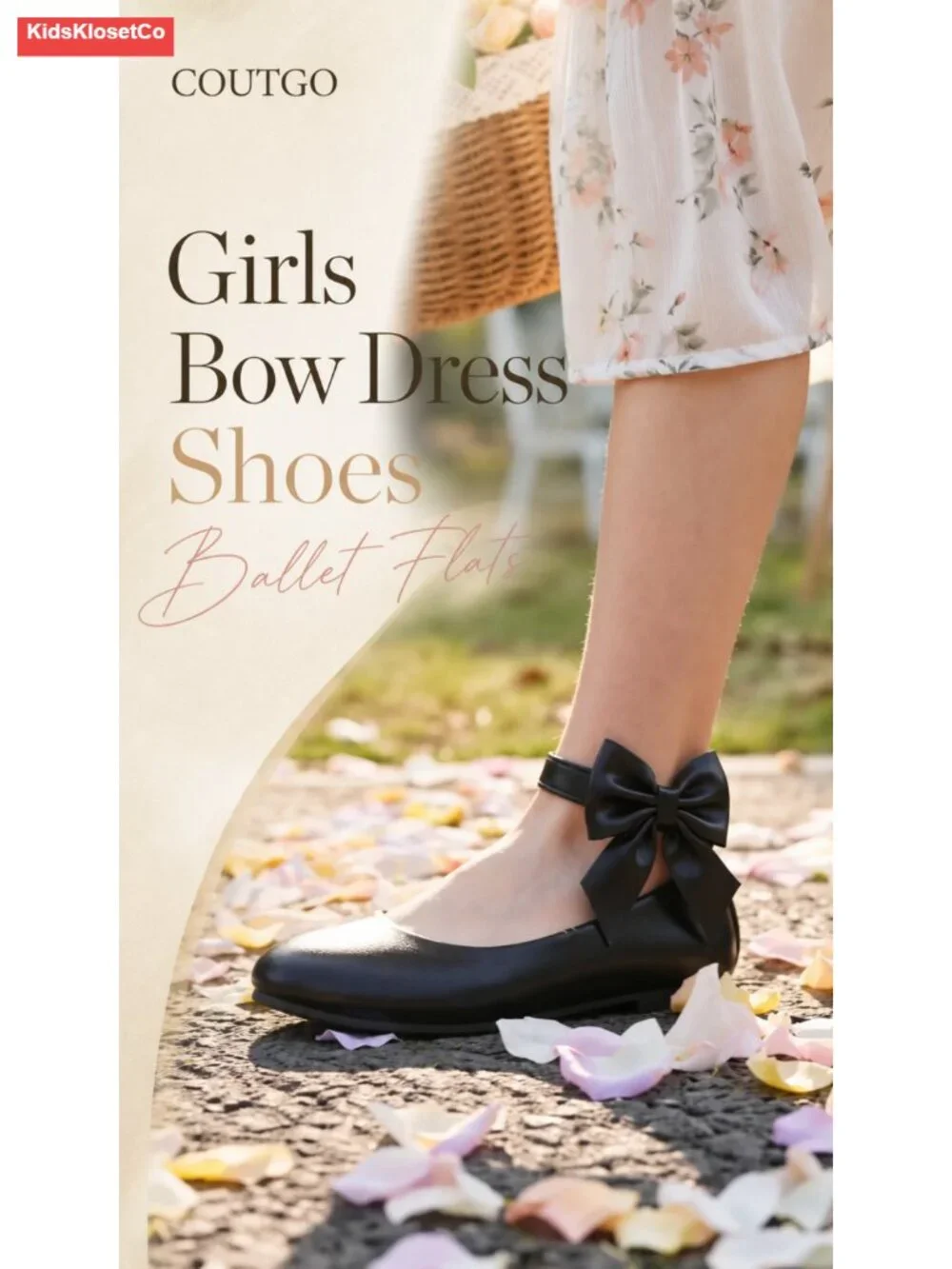 Girls Ballet Flats Dress Shoes Faux Leather Bowknot Ankle Strap Hook-and-Loop